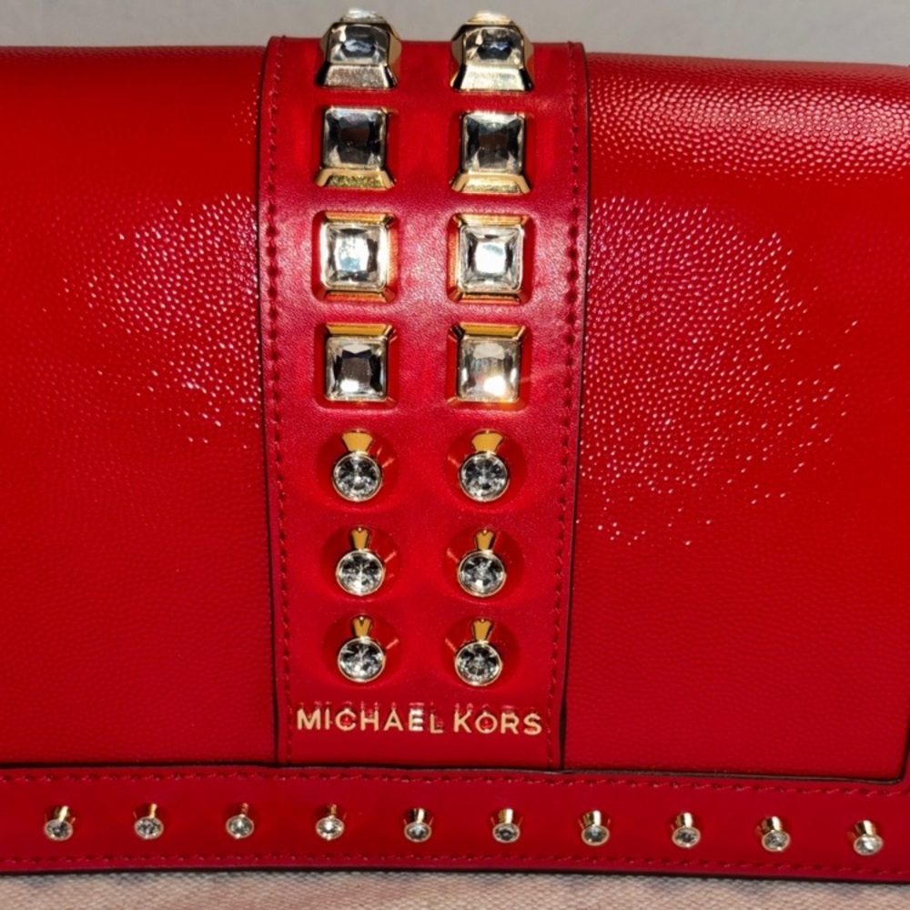 Michael Kors Red Leather Studded Crossbody with Gold Accents - Picture 2 of 5